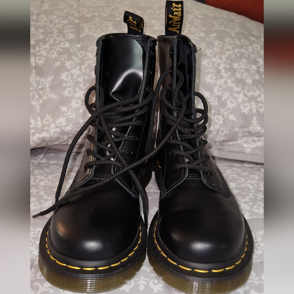 Dr. Martens Black Combat Boots with Yellow Stitching